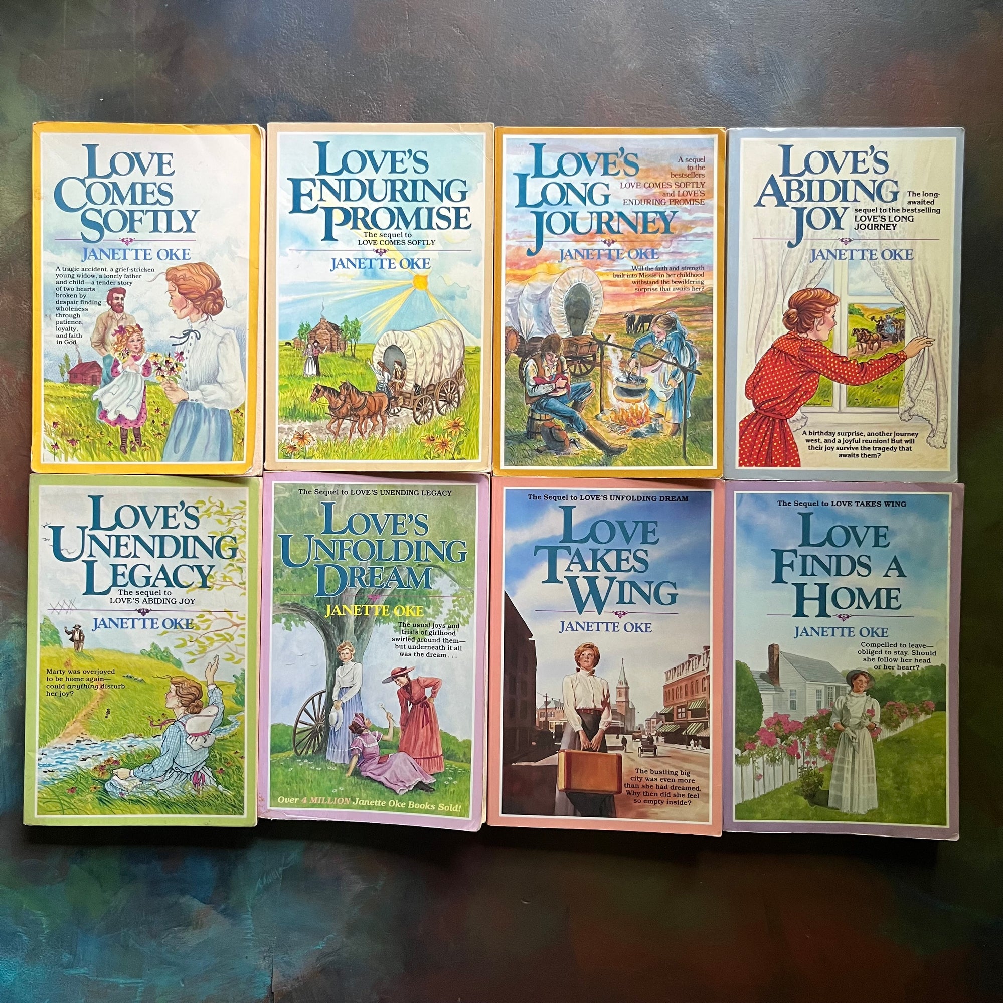 Love Comes Softly Complete 8 Book Set written by Janette Oke-vintage children's chapter books-Christian Historical Fiction-view of the front covers