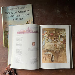 vintage children's book, vintage mother goose, vintage nursery rhymes, Caldecott honor book - Marguerite de Angeli's Book of Nursery and Mother Goose Rhymes - view of the full-page color illustrations