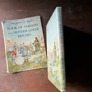vintage children's book, vintage mother goose, vintage nursery rhymes, Caldecott honor book - Marguerite de Angeli's Book of Nursery and Mother Goose Rhymes - view of the spine