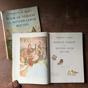 vintage children's book, vintage mother goose, vintage nursery rhymes, Caldecott honor book - Marguerite de Angeli's Book of Nursery and Mother Goose Rhymes - view of the title page