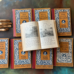 McGuffey's Eclectic Readers Book Set-Primer Through Sixth plus the Spelling Book-antique school primers-learn to read books for children-view of the illustrations in black & white