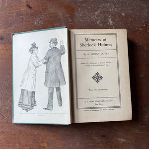 vintage mystery book, Antiquarian book, Sherlock Holmes Mystery, Sir Arthur Conan Doyle - Memoirs of Sherlock Holmes written by A. Conan Doyle - view of the title page