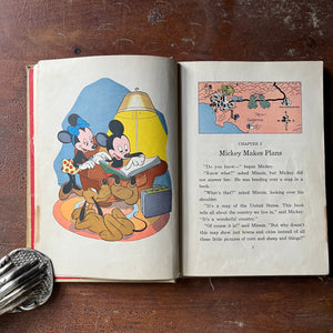 Mickey Mouse Walt Disney Book, vintage children's chapter book - Mickey Sees the U.S.A. by Caroline D. Emerson - view of the illustrations and Chapter One Title:  Mickey Makes Plans