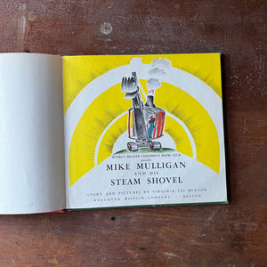 Mike Mulligan and his Steam Shovel Written & Illustrated by Virginia Lee Burton-Weekly Reader Children's Book-vintage children's picture book-view of the colorful title page - bright yellow background