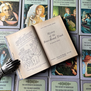 Nancy Drew Twin Thrillers Book Set of 15 by Carolyn Keene-vintage children's chapter books-mysteries-view of the second title page within the books - each book contains two of the Nancy Drew Books