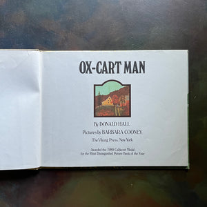 Ox-Man Cart written by Donald Hall with illustrations by Barbara Cooney-vintage children's picture book-1980 Caldecott Medal Winner-view of the title page