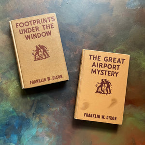 Pair of Hardy Boys Mysteries by Franklin W. Dixon-The Great Airport Mystery #9-Footprints Under the Window #12-chapter books-view of the front covers