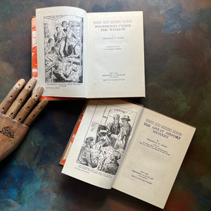 Pair of Hardy Boys Mysteries by Franklin W. Dixon-The Great Airport Mystery #9-Footprints Under the Window #12-chapter books-view of the title pages