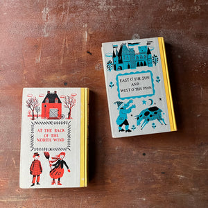 Pair of Junior Deluxe Editions-East O' The Sun and West O' the Moon and At The Back of the North Wind-vintage children's chapter books-view of the back covers