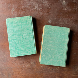 Pair of Lucy Maud Montgomery Books-Anne of Green Gables and Anne of Avonlea-antique American Classic Literature-view of the mint green back covers