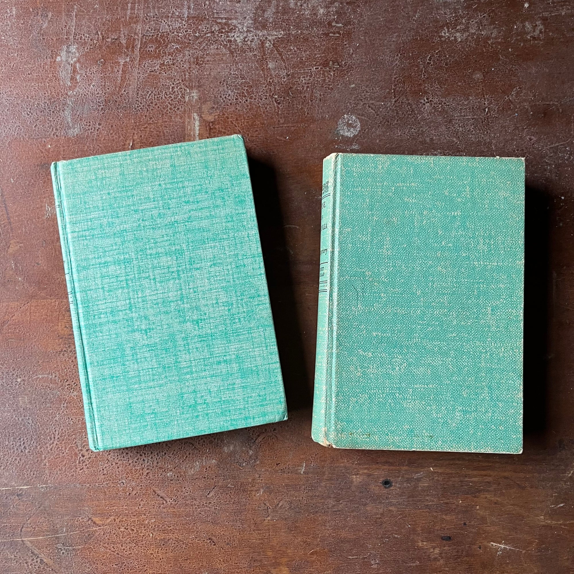 Pair of Lucy Maud Montgomery Books-Anne of Green Gables and Anne of Avonlea-antique American Classic Literature-view of the mint green front covers