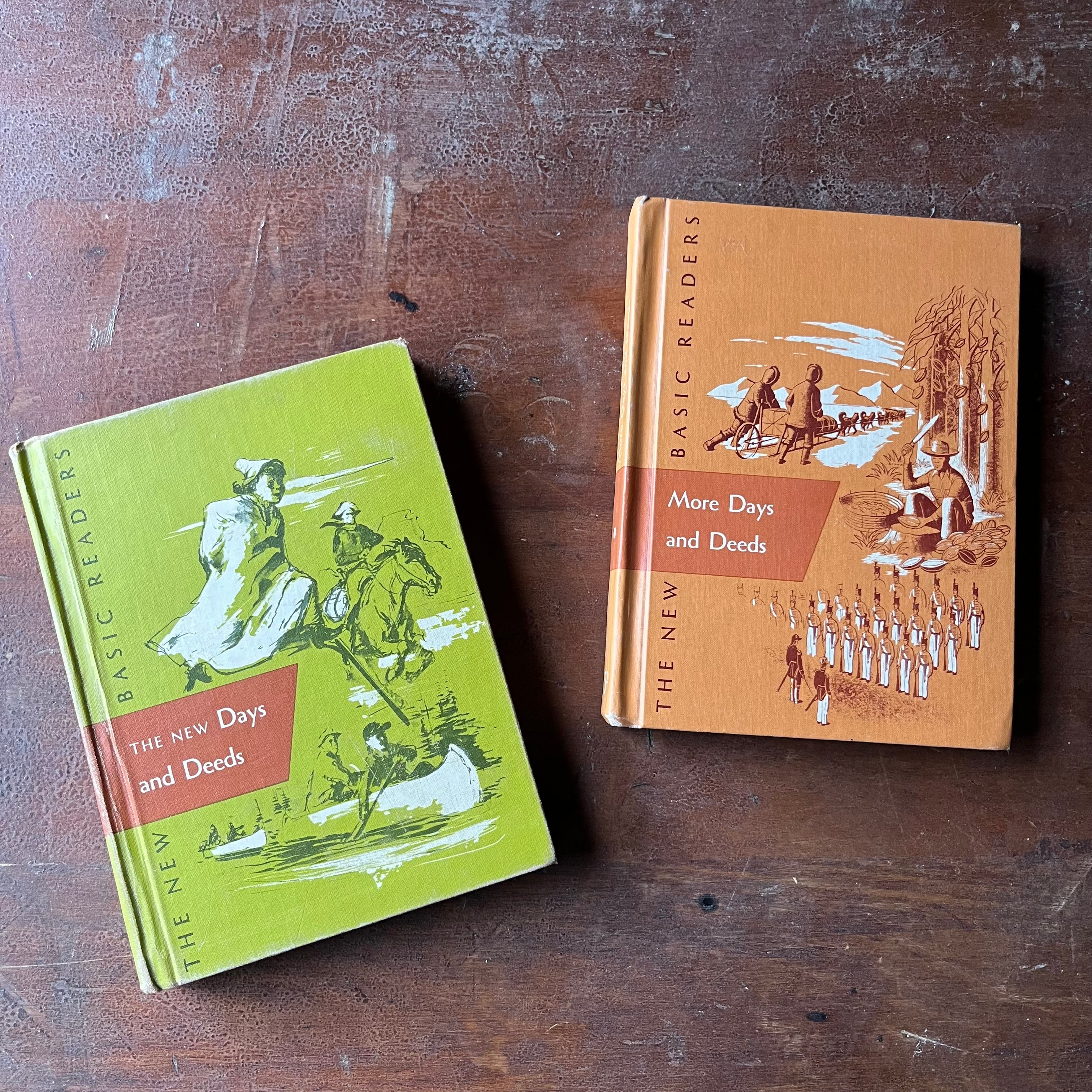 Pair of The New Basic Reader Vintage School Books Book Set-Dick and Jane Schoolbooks-view of the front covers