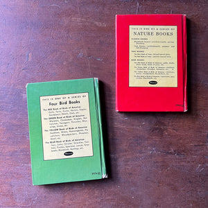 vintage pocket nature guides published by The Whitman Publishing Company - Pair of Whitman Nature Guides:  The Green Book of Birds of America and The Red Book of Trees - view of the back covers