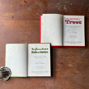 vintage pocket nature guides published by The Whitman Publishing Company - Pair of Whitman Nature Guides:  The Green Book of Birds of America and The Red Book of Trees - view of the title pages