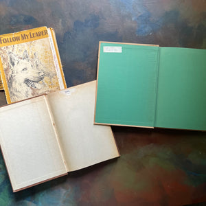 Pair of vintage dog books for children-Follow My Lead by James B. Garfield-The Mystery Dogs of Glen Hazard by Maristan Chapman-view of the inside covers