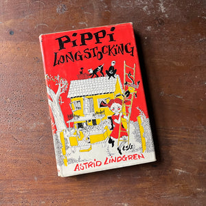 vintage children's chapter book - Pippi Longstocking by Astrid Lindgren - view of the dust jacket's front cover