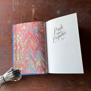 Pride and Prejudice written by Jane Austen-2011 Barnes & Noble Edition-classic literature in a modern edition-view of the same marbled pattern opposite the half title page