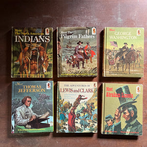 vintage children's history books - Random House Step Up Books Set of 6 early American history books- view of the illustrated front covers each depicting a scene related to the book topic