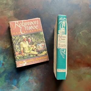 Robinson Crusoe by Daniel Defoe-Illustrated Junior Library-vintage children's classic-view of the spine with a palm tree in the design