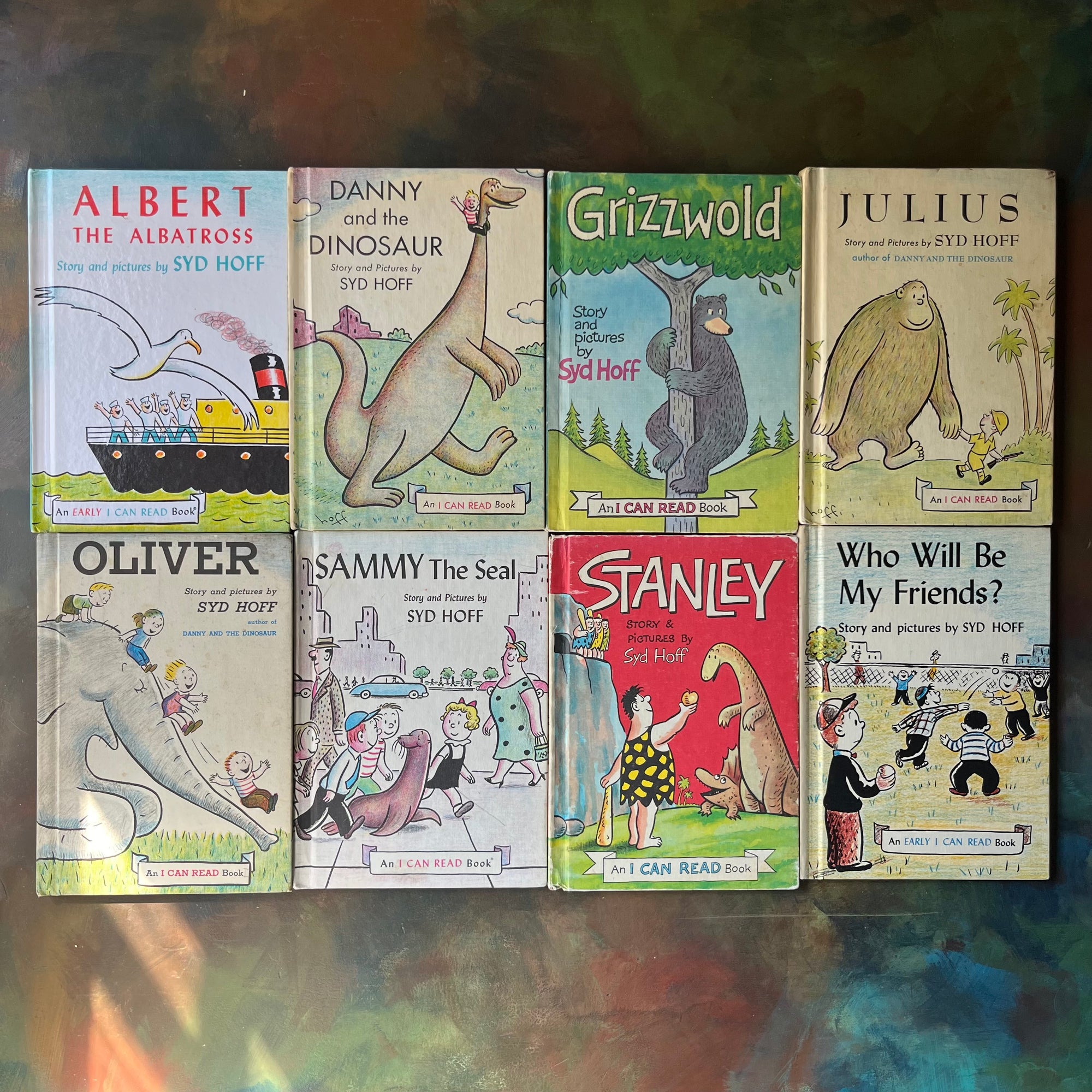 Set of 8 Vintage Picture Books written & illustrated by Syd Hoff-vintage I Can Read books-children's picture book set-view of the colorful front covers with book specific illustrations on each edition