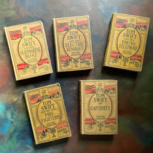 Set of 5 Tom Swift Antique Books written by Victor Appleton-adventure books for boys-view of the front covers
