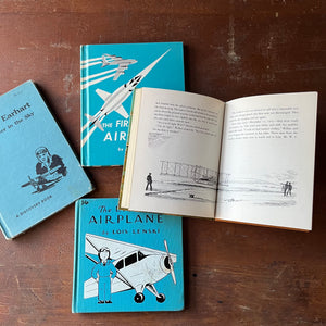 Set of Four Beginner Reader & Picture Books About Airplanes-The Little Airplane by Lois Lenski, Amelia Earhart Pioneer of the Sky, Sky Pioneers The Story of Wilbur & Orville Wright, & The First Book of Airplanes-view of the illustrations in Amelia Earhart