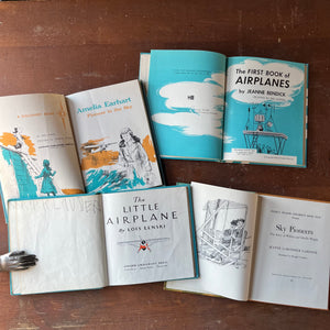 Set of Four Beginner Reader & Picture Books About Airplanes-The Little Airplane by Lois Lenski, Amelia Earhart Pioneer of the Sky, Sky Pioneers The Story of Wilbur & Orville Wright, & The First Book of Airplanes-view of the title pages