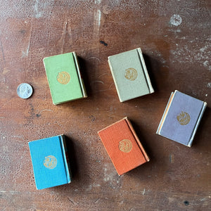 Set of Five Miniature Portuguese Dictionaries-antique tiny books-view of the back covers in pastel colors