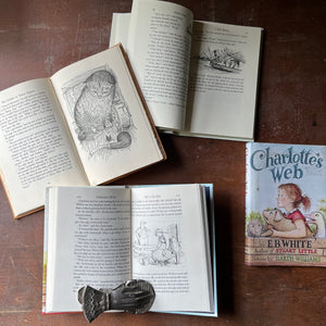 vintage children's chapter books, Garth Williams Illustrations, vintage children's books about animals - Set of Three Books Illustrated by Garth Williams-Charlotte's Web, Stuart Little & The Cricket in Times Square - view of a sample of the illustrations within each book