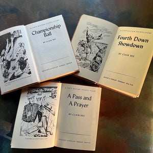 Set of Three Chip Hilton Stories Books-A Pass and a Prayer, Championship Ball, and Fourth Down Showdown written by Clair Bee-vintage boy's sports books-view of the title pages