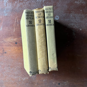 vintage children's chapter books - Set of Three Miss Pat Books written & possibly illustrated by Pemberton Ginther-At School-And Her Sisters-Holidays at Greycroft - view of the spines