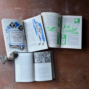 Set of Three Vintage Cub & Boy Scout Books - Webelos Scout Book, Cubmaster's Packbook & Bear Cub Scout Book - view of the inside content samples from each book