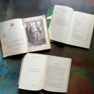 Set of Three Vintage School Books-Dictation by Day, Interesting Things to Know, and The Riverside Readers First Reader-view of the copyrights
