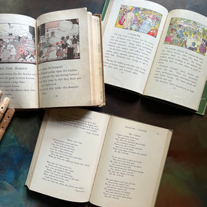 Set of Three Vintage School Books-Dictation by Day, Interesting Things to Know, and The Riverside Readers First Reader-view of the illustrations