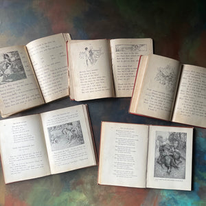 Shabby Vintage School Book Stack-Vintage School Primers Book Set of 5:&nbsp; Child Classics Fourth Reader, Child Classics Second Reader, The Howe Readers A First Reader, The Howe Readers A Primer, and Universal Primer-view of the illustrations