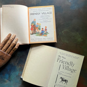 The Alice and Jerry Basic Reading Foundation Series Books-The Friendly Village and The New Friendly Village-vintage schoolbooks-view of the title pages