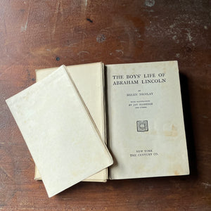 vintage non-fiction - The Boys' Life of Abraham Lincoln written by Helen Nicolay with illustrations by Jay Hambridge - view of the title page with the half title page showing as unattached from the book