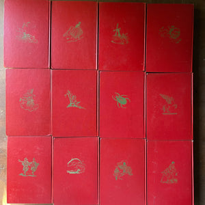 vintage children's storybook set - The Children's Hour Complete 16 Volume Book Set - view of the back covers with an image relating to each volume