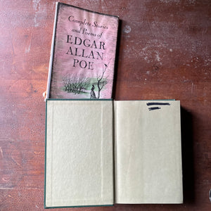 vintage mystery book - The Complete Stories & Poems of Edgar Allan Poe 1966 Edition with Original Dust Jacket - view of the inside cover in a light green