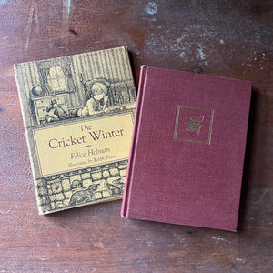 vintage children's chapter book - The Cricket Winter written by Felice Holman with illustrations by Ralph Pinto - view of the front cover with an embossed square & cricket in gold