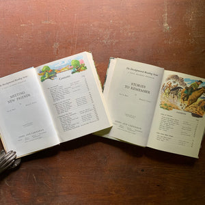 vintage schoolbooks, vintage reading books - The Developmental Reading Series Book Set:  Stories to Remember & Meeting New Friends - view of the copyright & contents pages