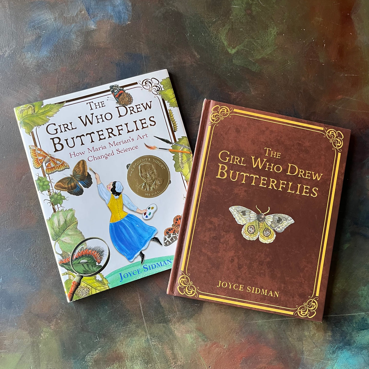 The Girl Who Drew Butterflies-How Maria Merian's Art Changed Science-written by Joyce Sidman with illustrations by Maria Merian-a Robert F. Sibert Medal Winner-living science children's book-view of the front cover