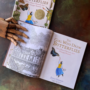 The Girl Who Drew Butterflies-How Maria Merian's Art Changed Science-written by Joyce Sidman with illustrations by Maria Merian-a Robert F. Sibert Medal Winner-living science children's book-view of the title page & frontispiece