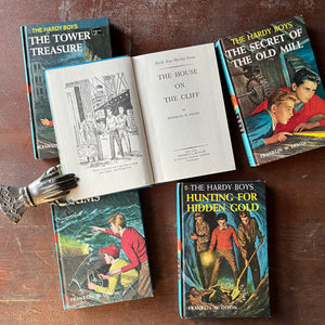 vintage adventure books for boys - The Hardy Boys Mysteries Starter Set First 5 Volumes Written by Franklin W. Dixon - view of the title pages