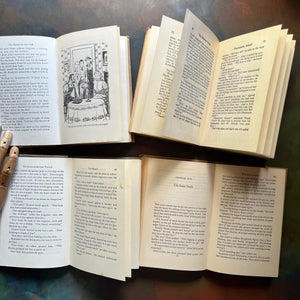 The Hardy Boys Mysteries by Franklin W. Dixon-The House on the Cliff-The Missing Chums-The Crisscross Shadow-The Secret of the Lost Tunnel-children's chapter books-view of the inside content along with an illustration