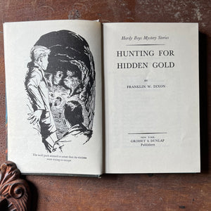 vintage children's book, vintage adventure book for boys, The Hardy Boys Mystery - Hardy Boys #5 Hunting for Hidden Gold by Franklin W. Dixon - view of the title page