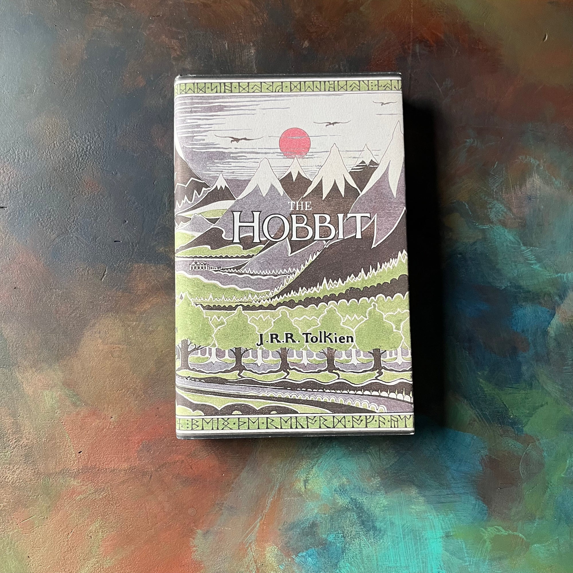 The Hobbit by J.R.R. Tolkien-2007 Houghton Mifflin Company Edition-vintage fantasy book-view of the dust jacket's front cover with the illustration from the original cover