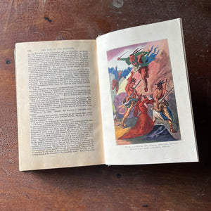 antiquarian book, vintage chapter book, classic American literature - The Last of the Mohicans written by James Fenimore Cooper - view of one of three full-color, full page illustrations throughout the book