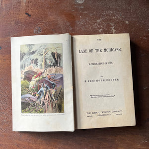 antiquarian book, vintage chapter book, classic American literature - The Last of the Mohicans written by James Fenimore Cooper - view of the title page