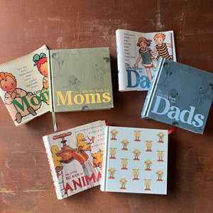 The Little Big Book of Moms, Dads, Animals-Welcome Books-First Edition Gift Books-view of the books front covers with repeating designs on each & the dust jacket's in the background